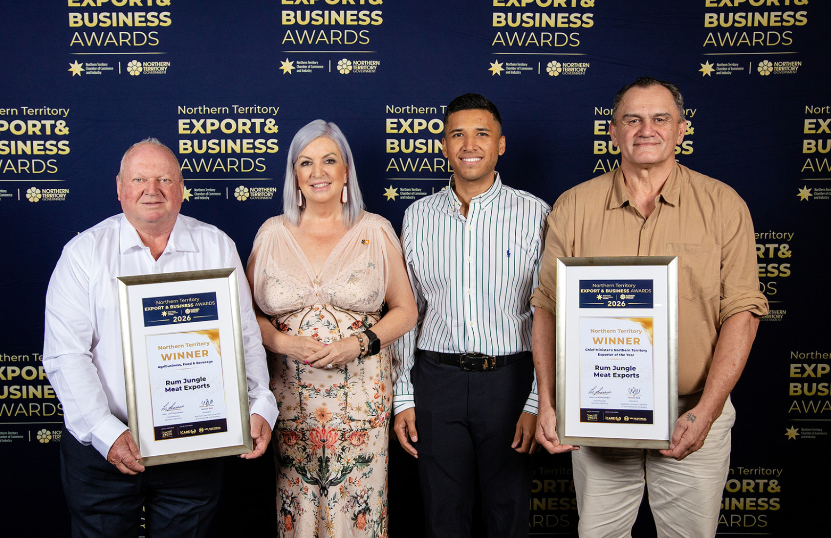 Recipients pose with award certificates at the Northern Territory Export and Business Awards 2026